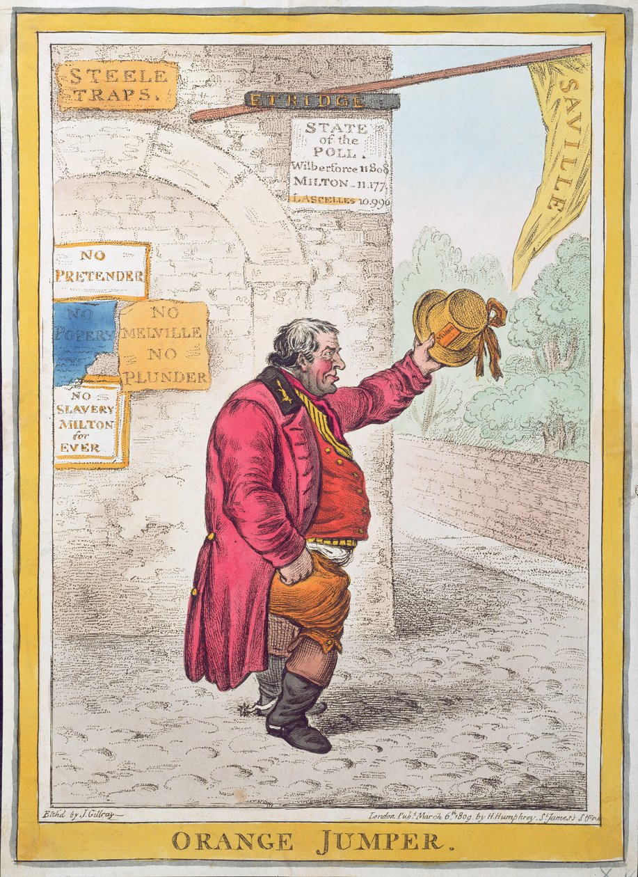 Orange Jumper, utgiven av Hannah Humphrey 1809 (handfärgad etsning) av James Gillray