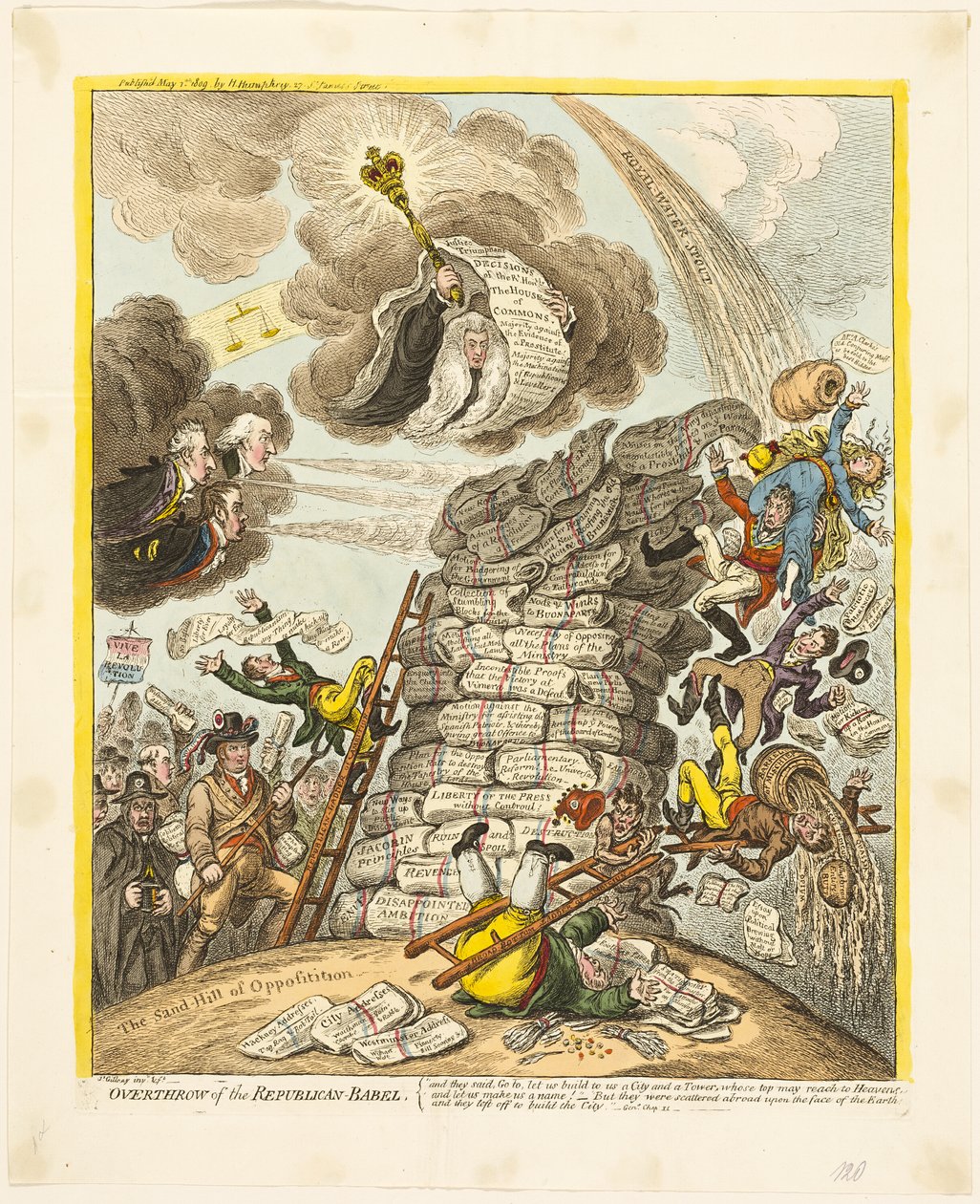 Störtandet av republikanen-Babel av James Gillray