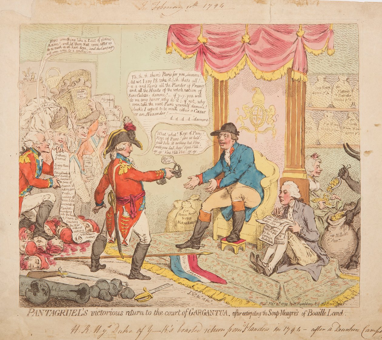 Pantagruels segerrika återkomst till Gargantuas hov av James Gillray