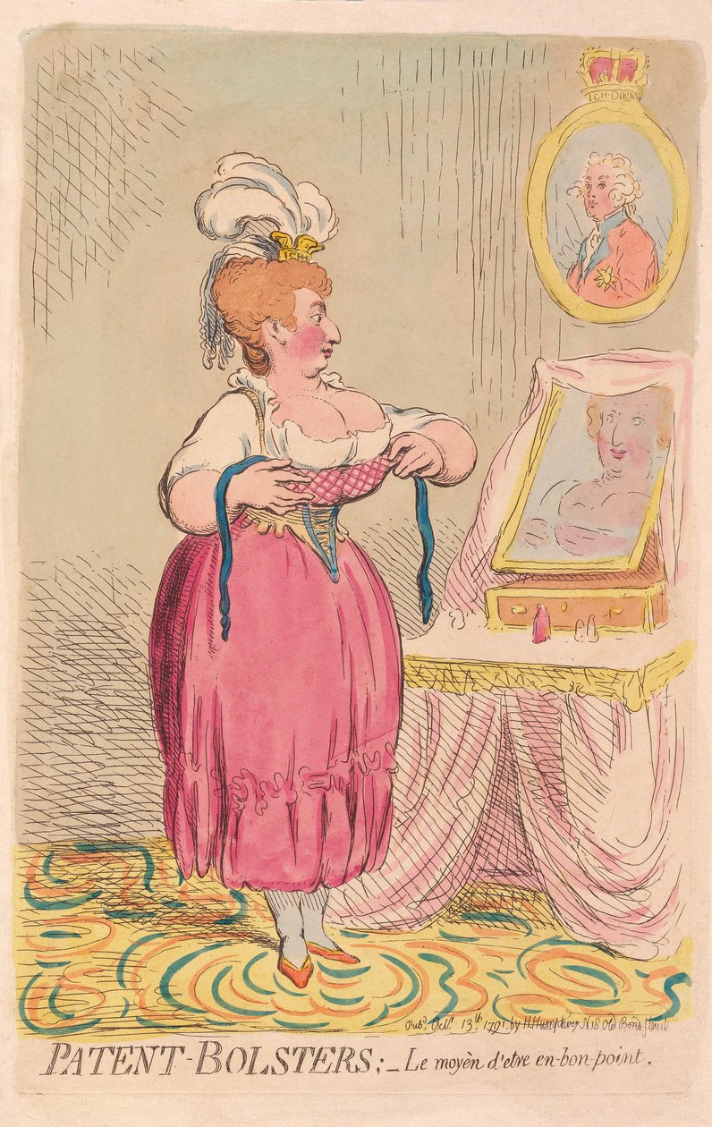 Patent-Bolsters: Sättet att vara i bra form, pub. 1791 (handfärgad gravyr) av James Gillray