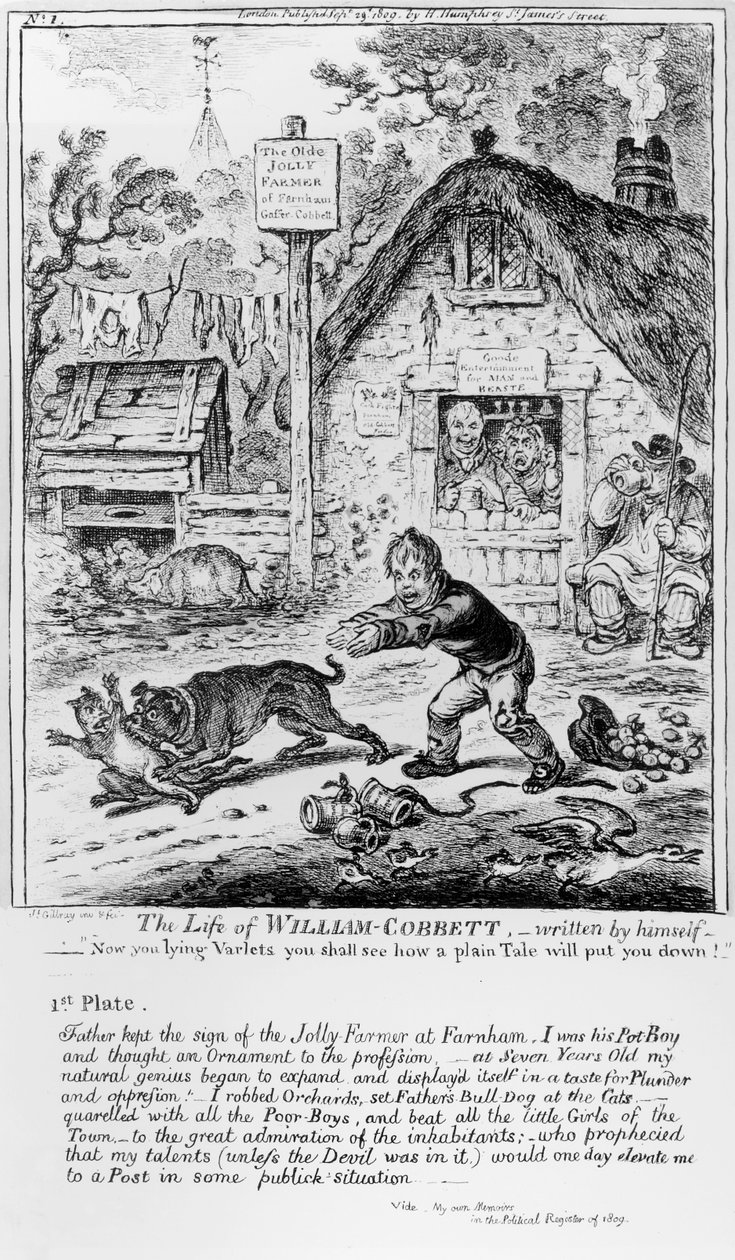 Tallrik 1, från "The Life of William Cobbett", skriven av honom själv, pub. av H. Humphrey, 1809 av James Gillray