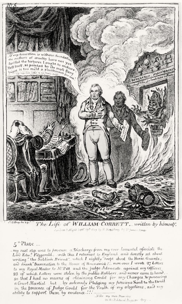 Tallrik 5, från The Life of William Cobbett, skriven av honom själv, pub. av H. Humphrey, 1809 av James Gillray