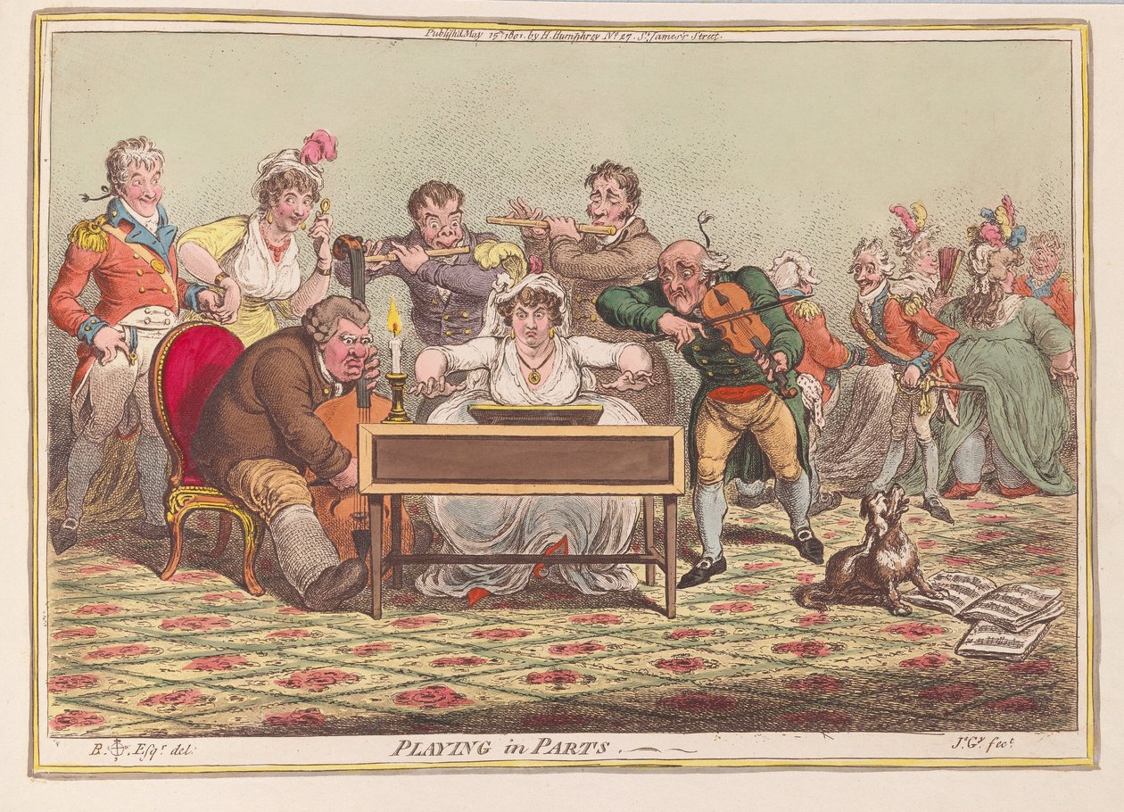 Spelar i Parts, pub. 1801 (handfärgad gravyr) av James Gillray