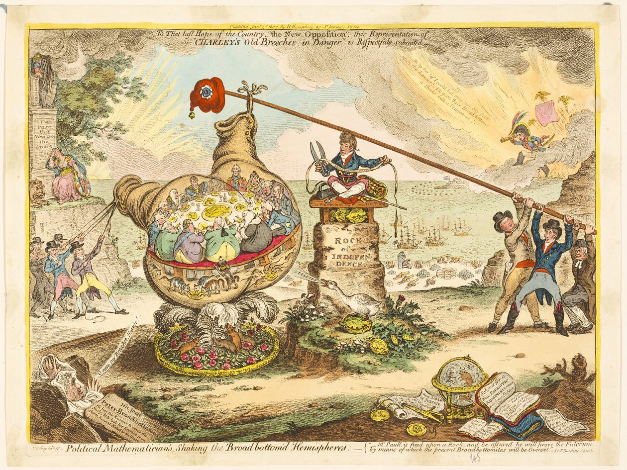 Politiska matematiker som skakar om de breda hemisfärerna av James Gillray