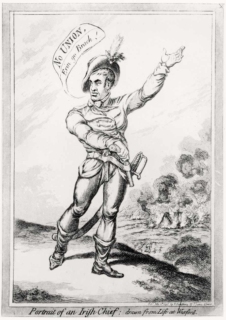 Porträtt av en irländsk hövding, hämtad från livet på Wexford, pub. av H. Humphrey, 10 juli 1798 (se 123751 för färg) av James Gillray