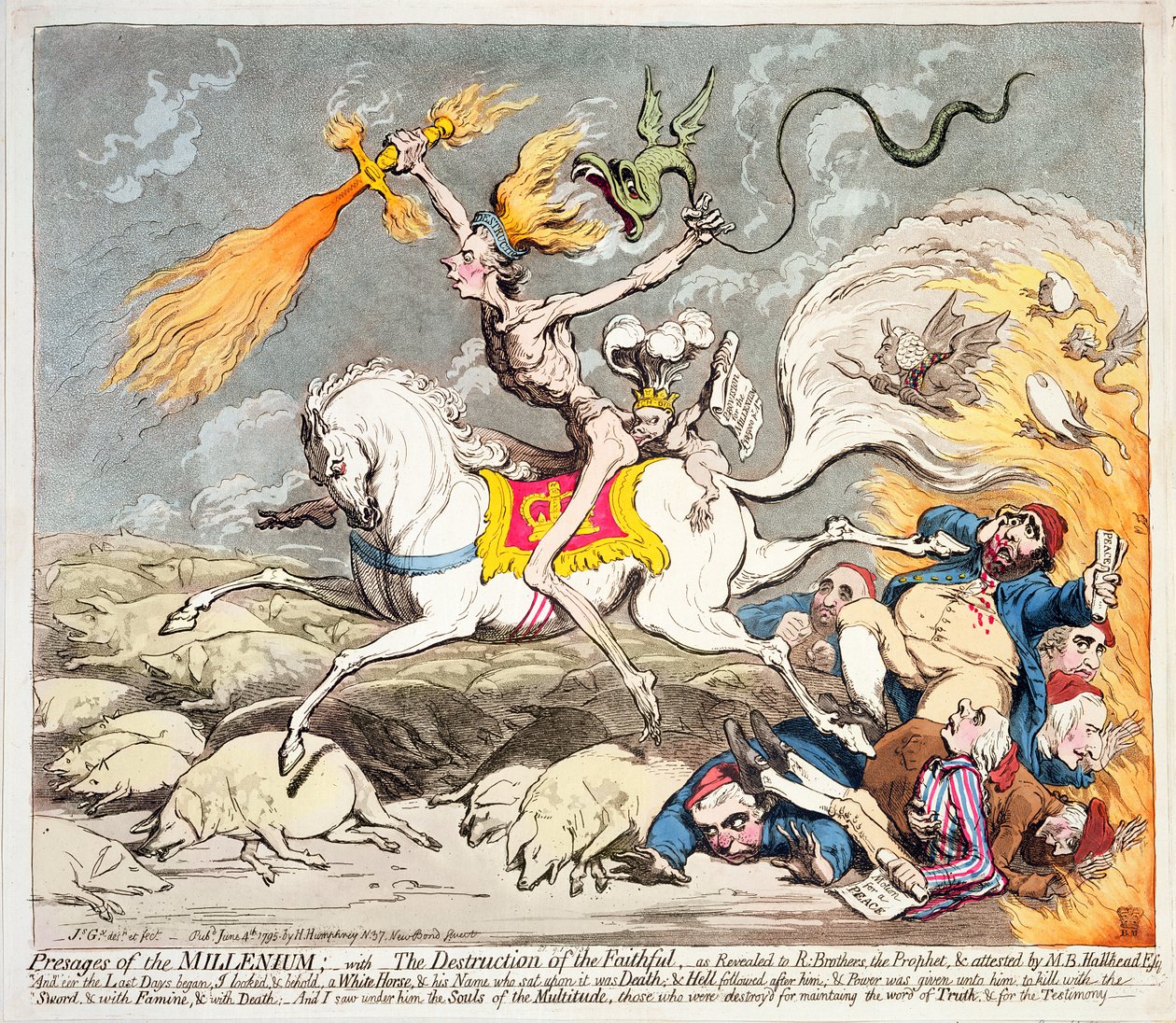 Presages of the Millennium, publicerad av Hannah Humphrey 1795 (färgetsning, gravyr och aquatint) av James Gillray