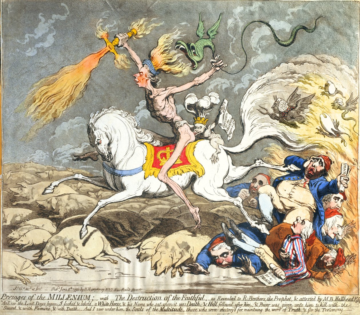 Presages of the Millennium, utgiven av Hannah Humphrey 1795 (handkolorerad etsning, gravyr och akvatint) av James Gillray