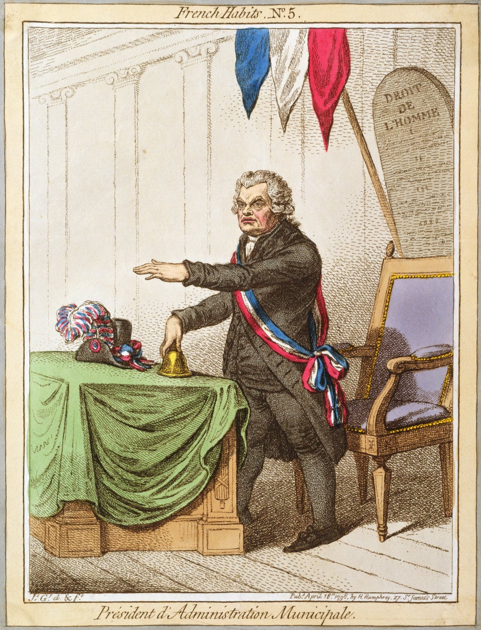 President dAdministration Municipale, plåt 5 från French Habits publicerad av Hannah Humphrey 1798 (färgad etsning) av James Gillray