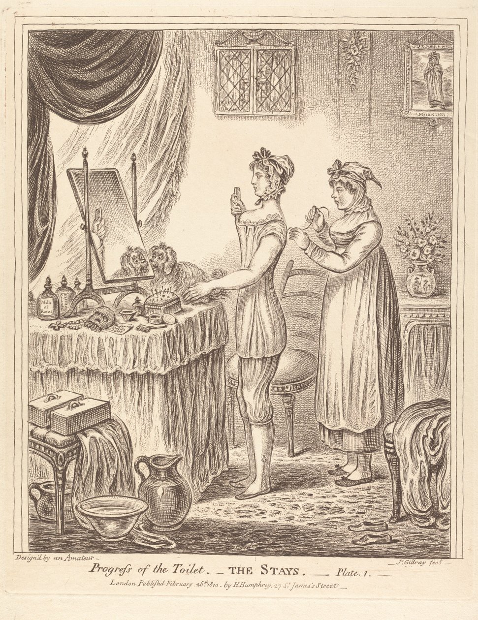 Toalettens utveckling - Korsetten, plansch I av James Gillray