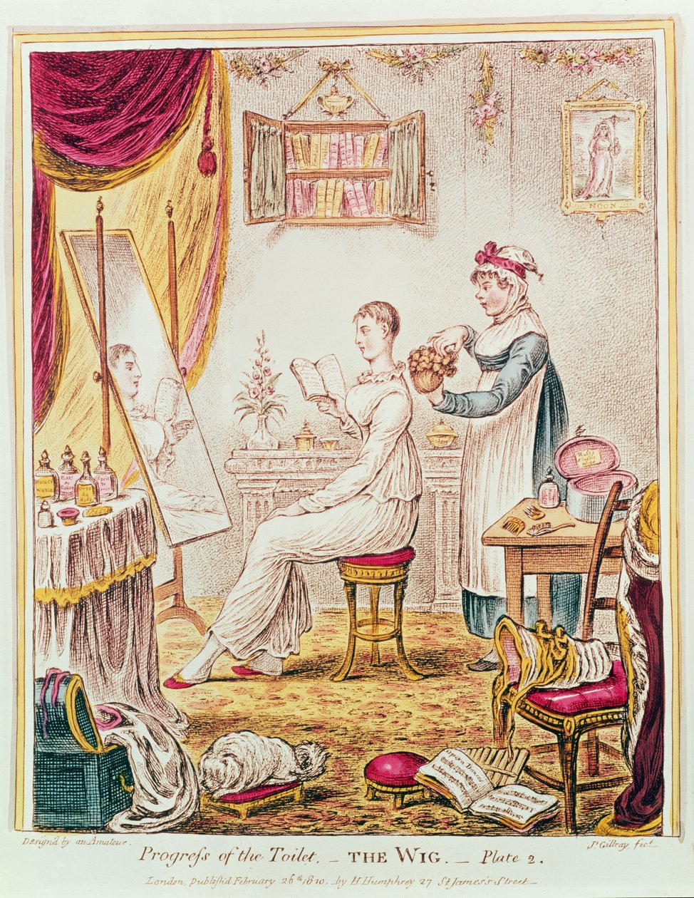 "Toalettens framsteg": Peruken av James Gillray