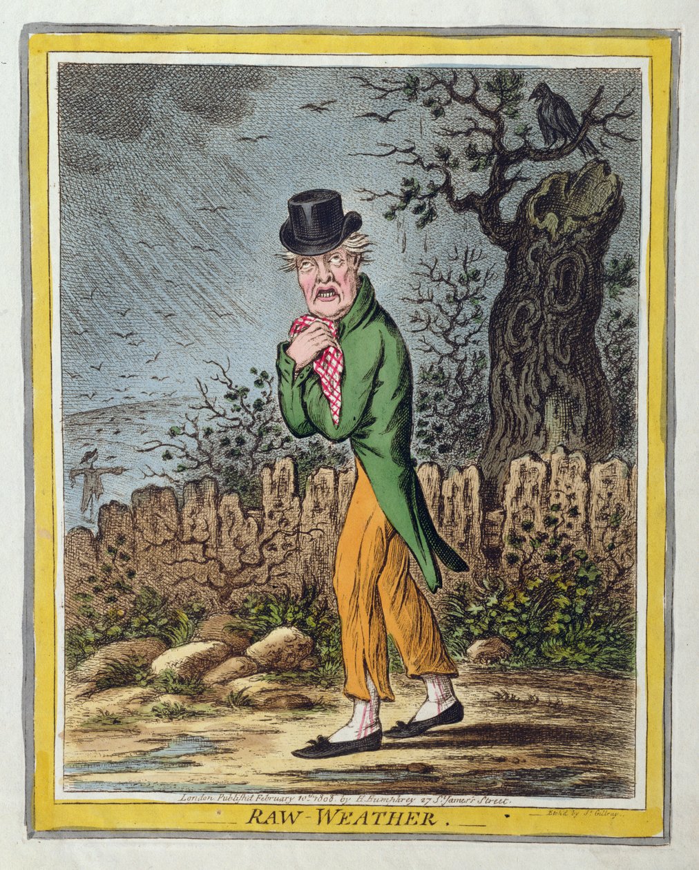 Raw Weather, publicerad av Hannah Humphrey 1808 (handfärgad etsning) av James Gillray