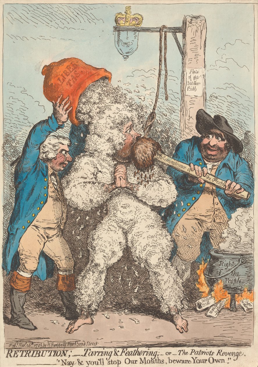 Vedergällning - tjära och fjädrar - eller - Patrioterna hämnd - ”Nej, ni ska tysta oss, se upp med era egna” av James Gillray