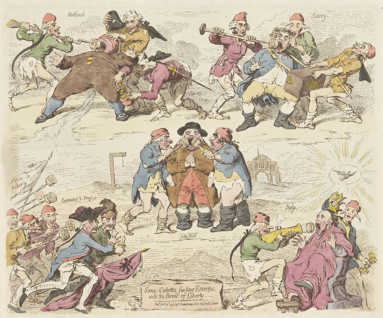Sans-culottes matar Europa med frihetens bröd, 1793 Sans-culottes, matar Europa med Frihetens bröd (titel på objektet) av James Gillray