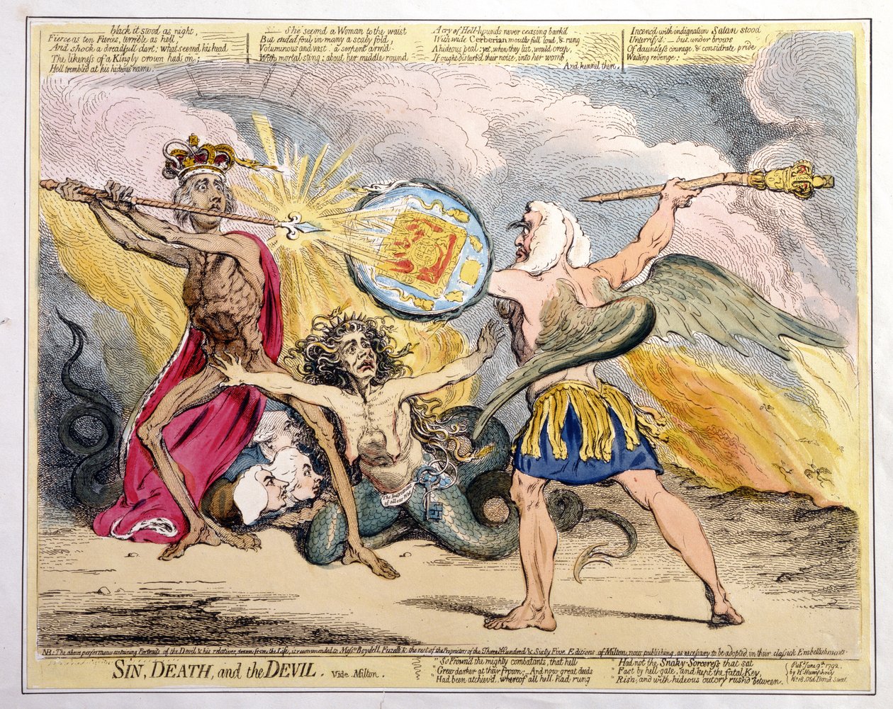 Sin, Death, and the Devil, publicerad av Hannah Humphrey 1792 (handfärgad etsning) av James Gillray
