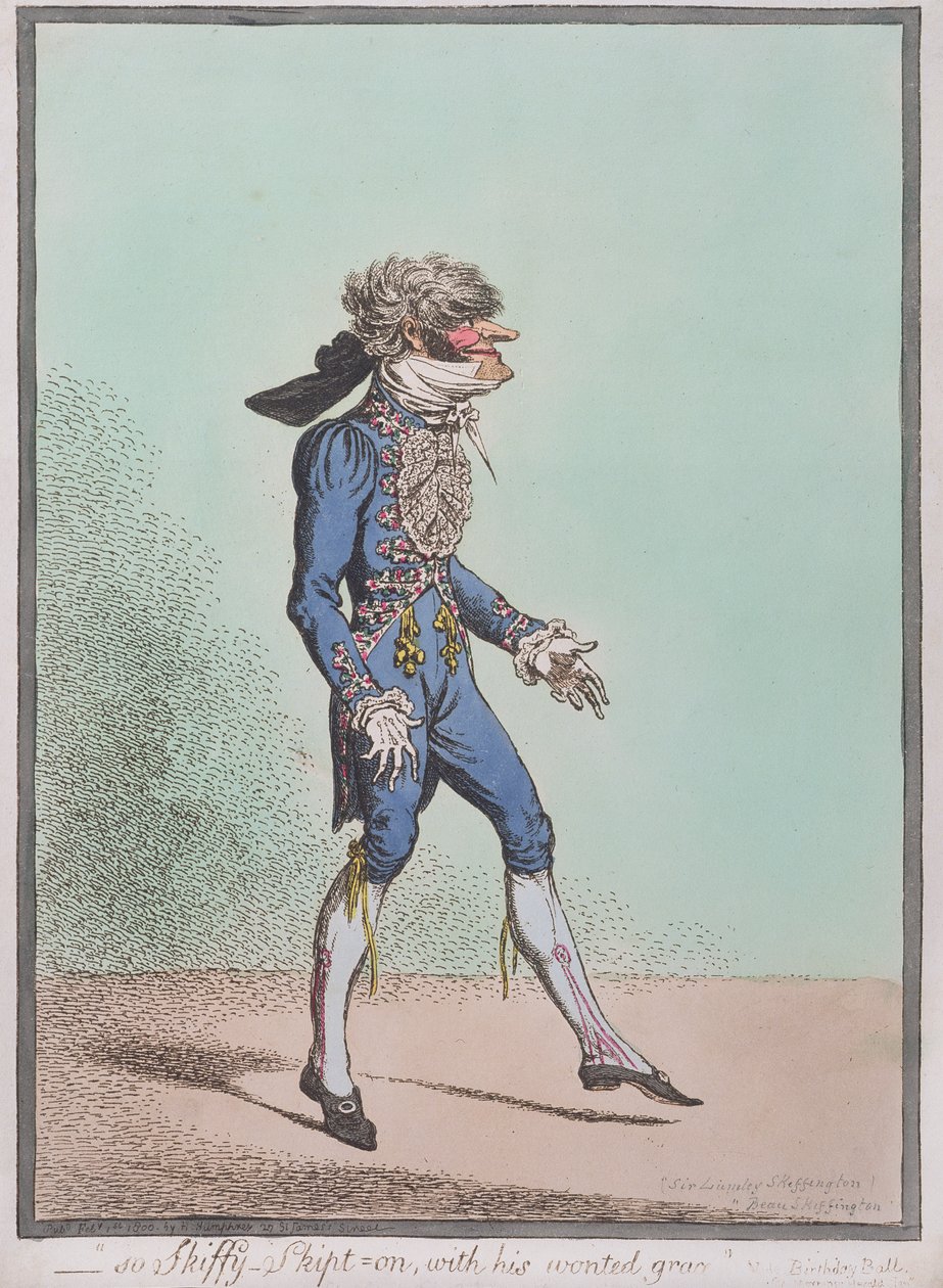 "So Skiffy-Skipt-on, with his wonted grace" publicerad av Hannah Humphrey år 1800 (handkolorerad etsning) av James Gillray