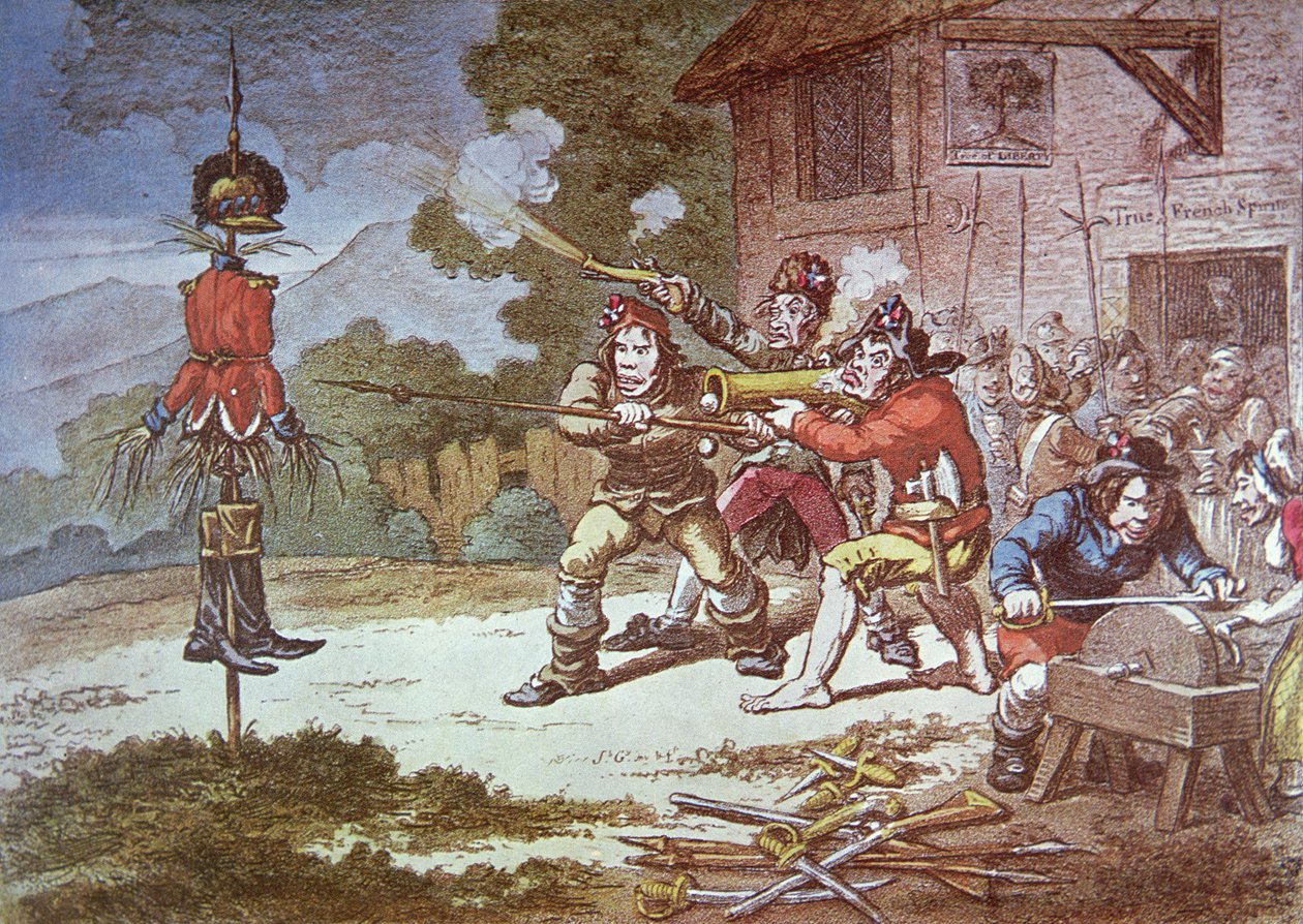 Society of United Irishmen i träning mot den brittiska armén av James Gillray