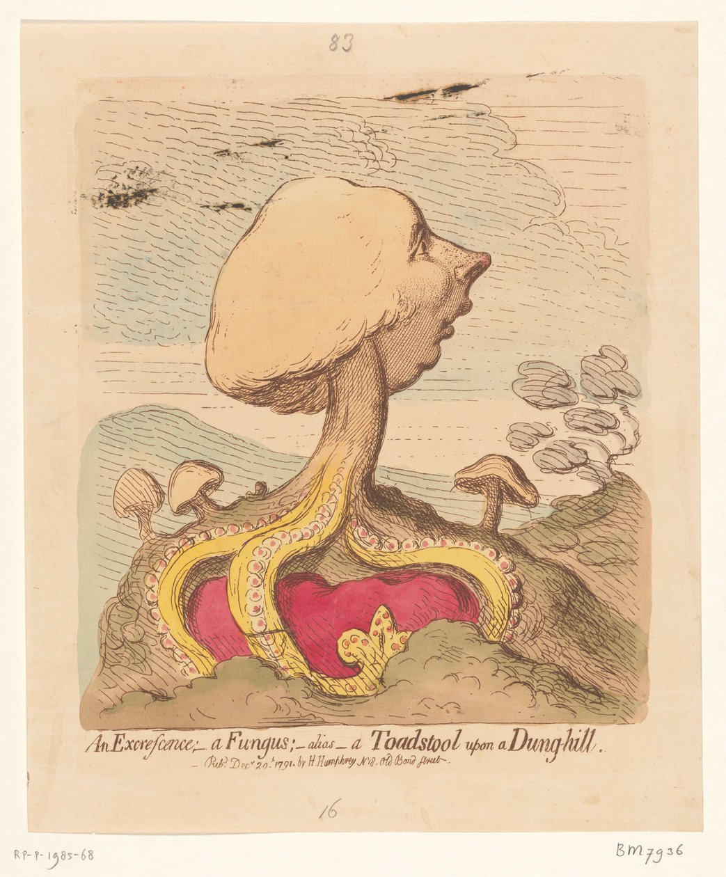 Karikatyr av William Pitt den yngre, 1791 En Excrescens; - en svamp; -alias- en paddstol på en dynghög av James Gillray