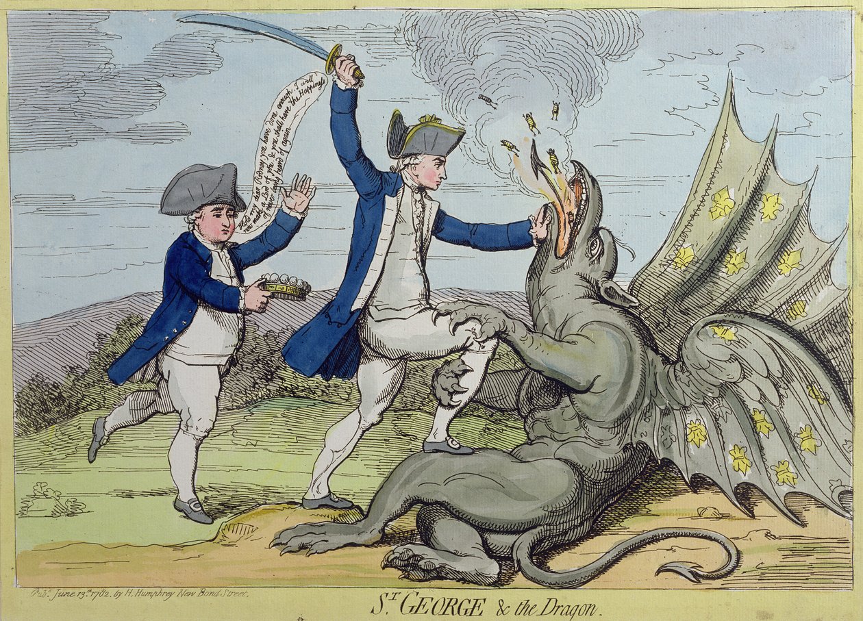 St. George and the Dragon, publicerad av Hannah Humphrey 1782 (handfärgad etsning) av James Gillray