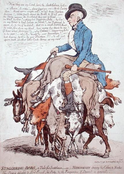 Staggering-Bobs, eller A Tale for Scotchman, publicerad av Hannah Humphrey av James Gillray