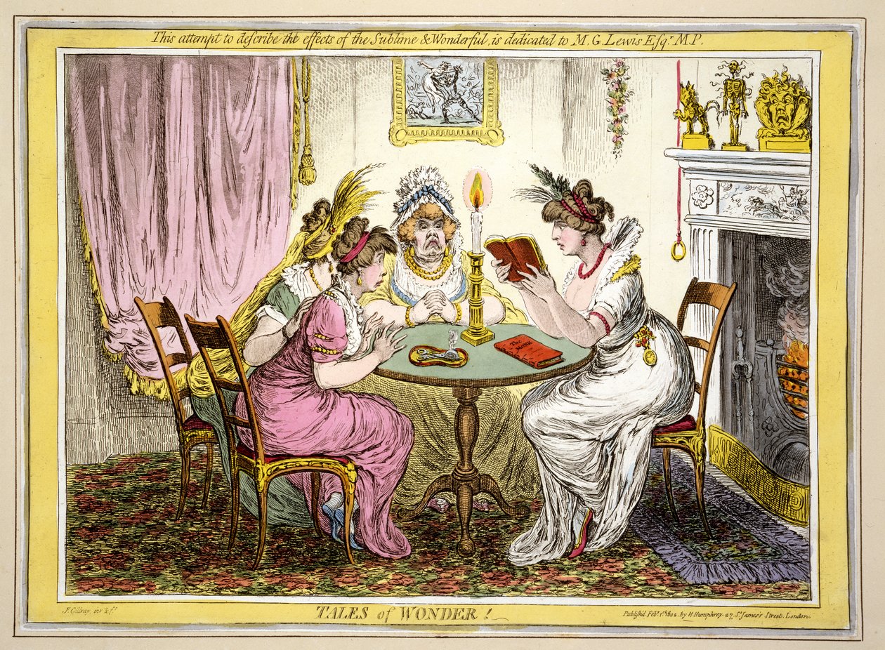 Tales of Wonder, pub. H. Humphrey, London, 1802 (handfärgad etsning) av James Gillray