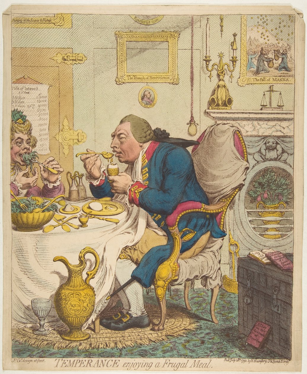 Måttlighet som njuter av en sparsam måltid, 28 juli 1792. av James Gillray