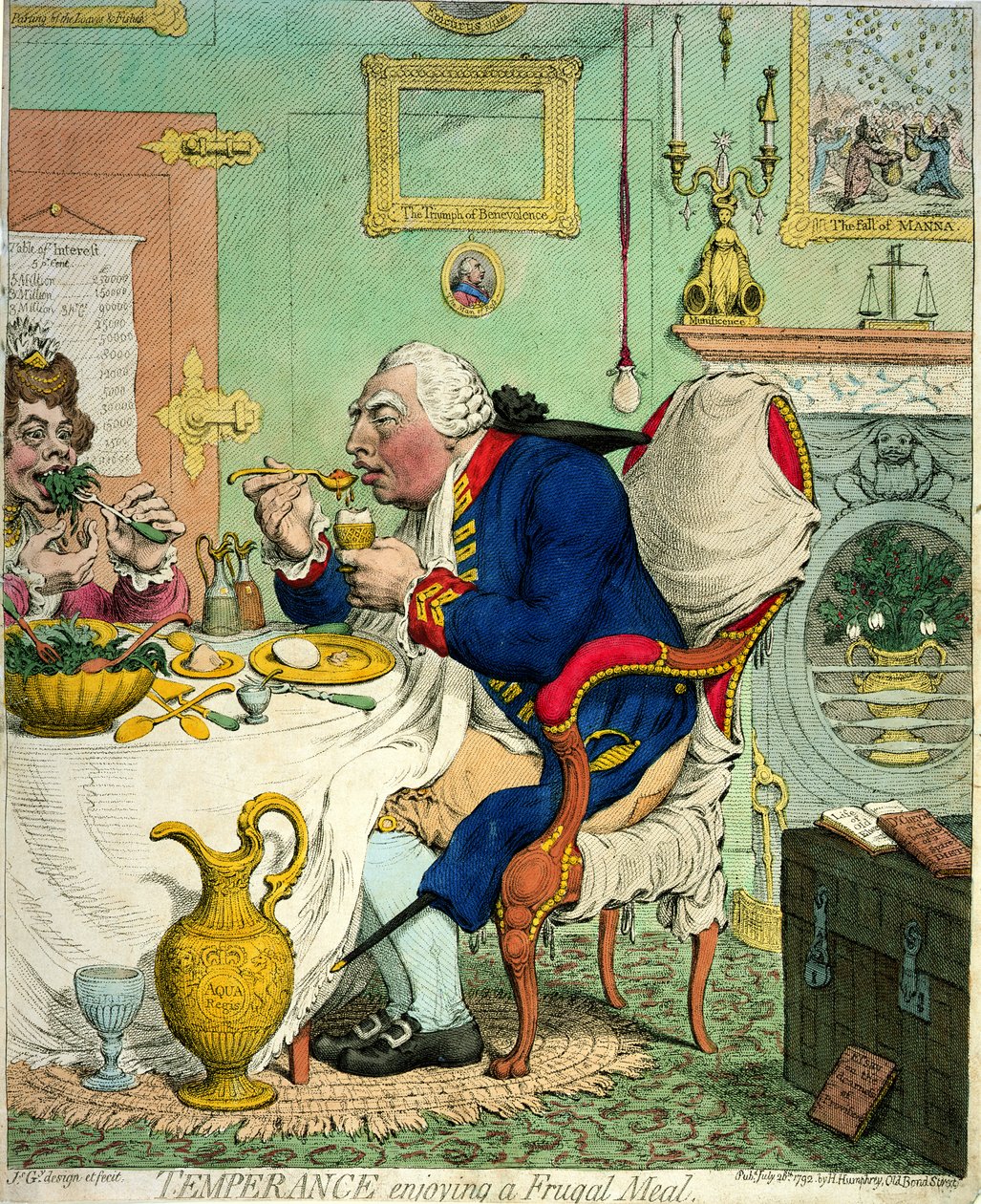 Temperance enjoying a Frugal Meal, publicerad av Hannah Humphrey, 1792 av James Gillray
