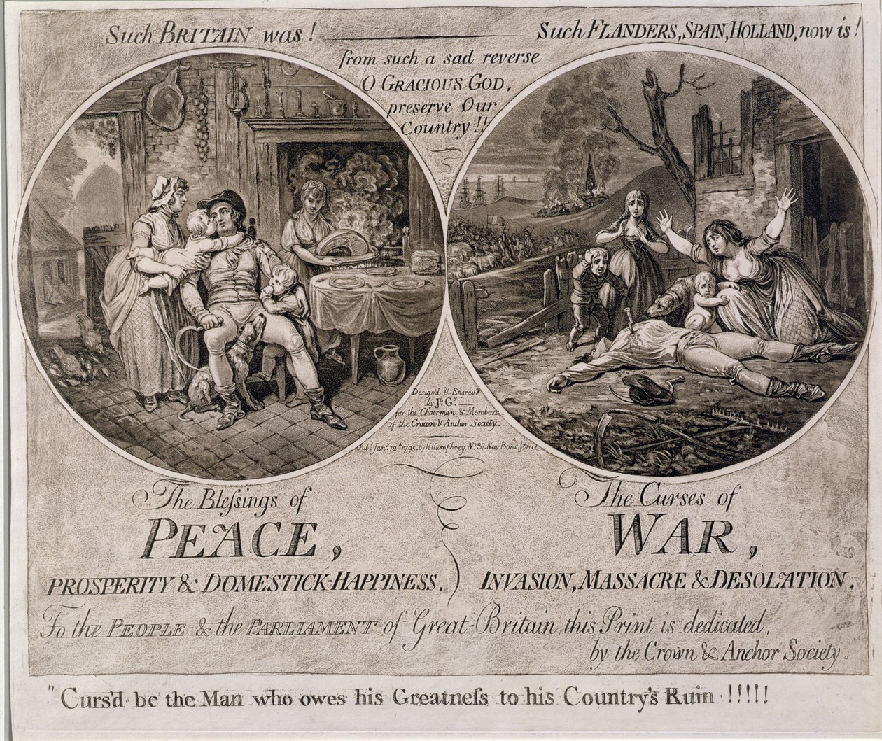 The Blessings of Peace and The Curses of War, utgiven av Hannah Humphrey 1795 av James Gillray