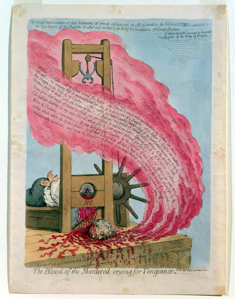 "The Blood of the Murdered crying for Vengeance", avrättningen av Ludvig XVI (1754-93) med giljotin, publicerad av Hannah Humphrey av James Gillray