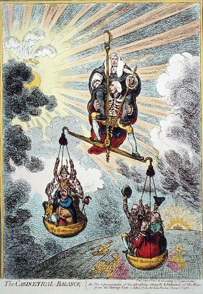 The Cabinetical Balance, publicerad av Hannah Humphrey 1806 (handfärgad etsning) av James Gillray
