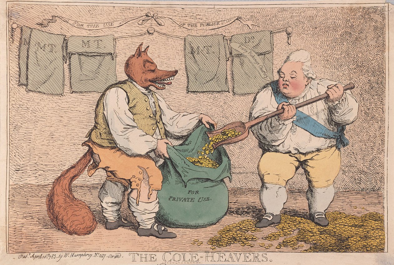 The Cole-Heavers, pub. 1783 (handfärgad gravyr) av James Gillray