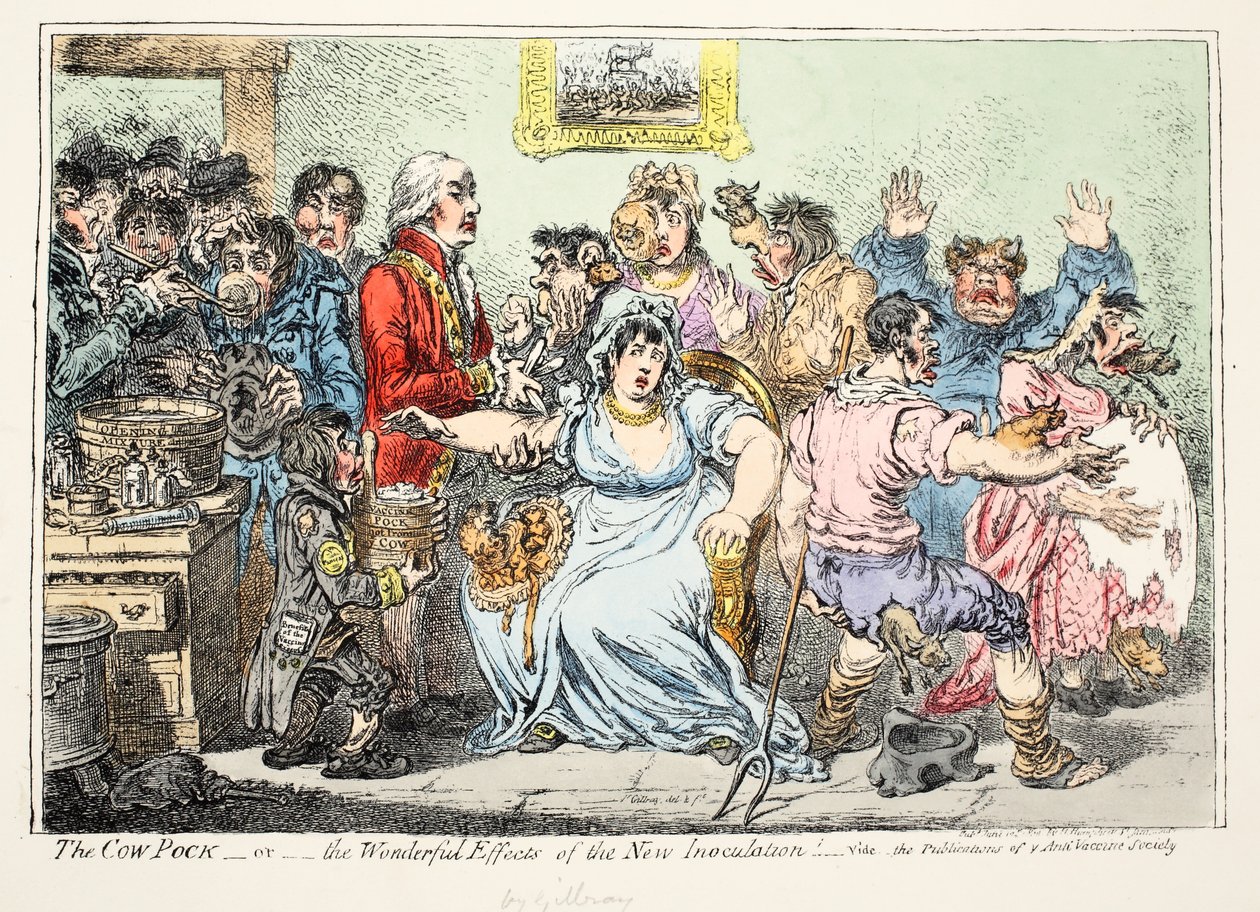 Kofickan eller underbara effekter av den nya inokuleringen! Se publikationerna från anti-vaccin Society, pub av H. Humphreys av James Gillray