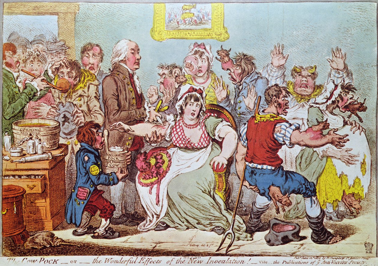 The Cow Pock or the Wonderful Effects of the New Inoculation, publicerad av H. Humphrey, 1809 av James Gillray