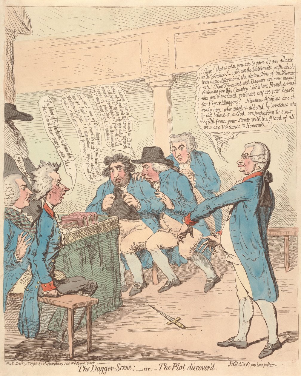 Die Dolchszene: - oder - Die aufgedeckte Verschwörung av James Gillray