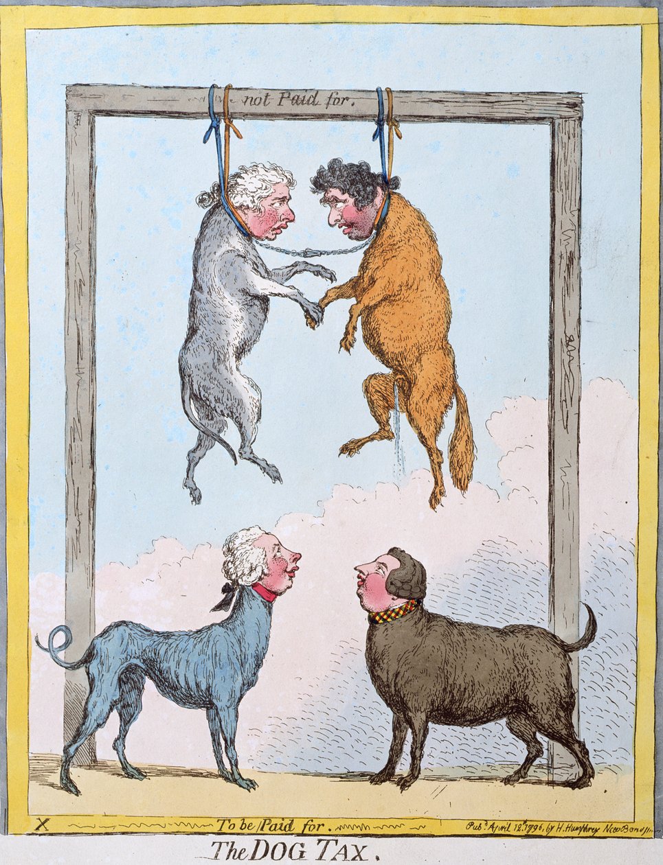 The Dog Tax, publicerad av Hannah Humphrey 1796 (handfärgad etsning) av James Gillray