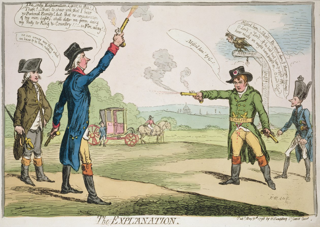 The Explanation, publicerad av Hannah Humphrey, 1787 handfärgad etsning av James Gillray