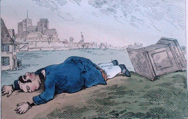 The Fall of Dagon, or Rare News for Leadenhall Street, utgiven av William Humphrey 1784 (handkolorerad etsning) av James Gillray