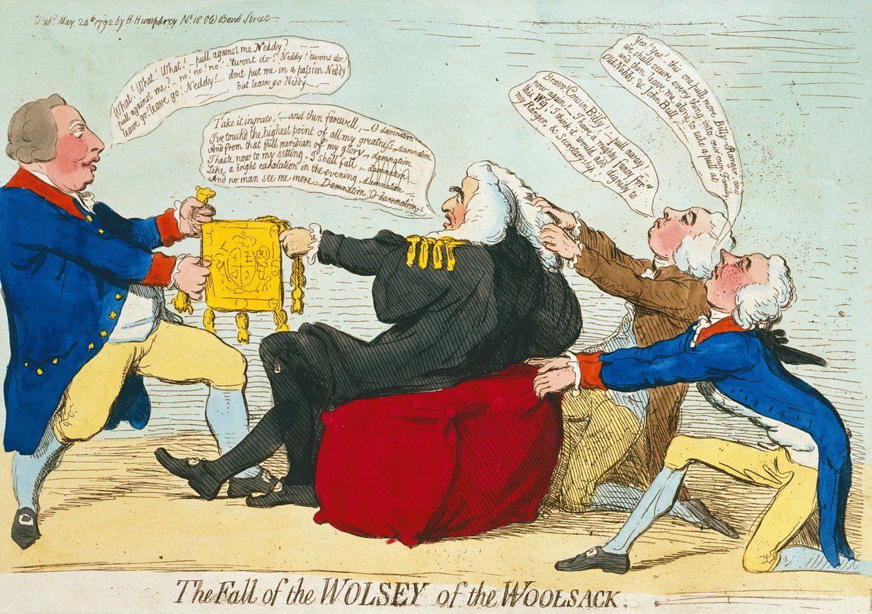 The Fall of the Wolsey of the Woolsack, utgiven av Hannah Humphrey 1792 (handkolorerad etsning) av James Gillray