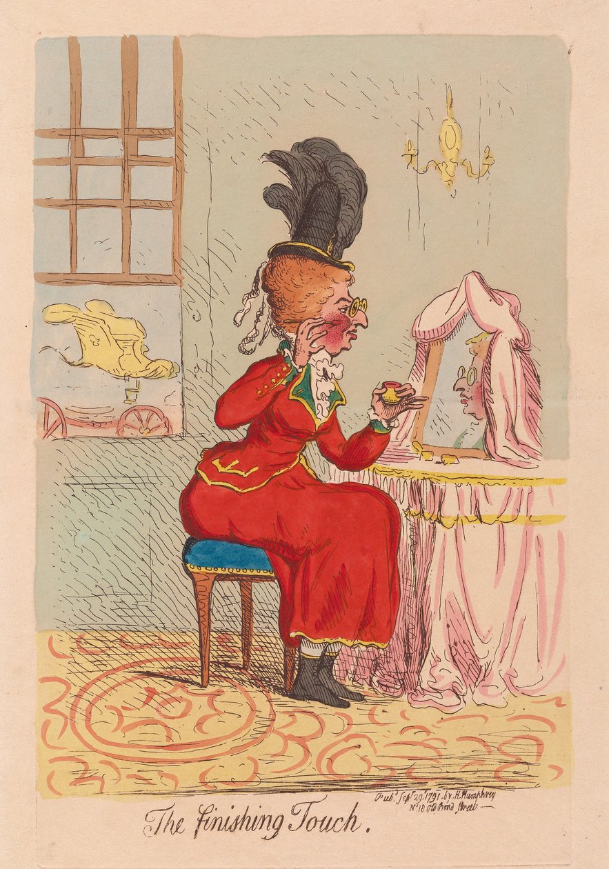The Finishing Touch, pub. 1791 (handfärgad gravyr) av James Gillray