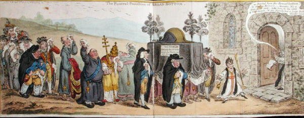 The Funeral Procession of Broad-Bottom, publicerad av Hannah Humphrey 1807 (handfärgad etsning) av James Gillray