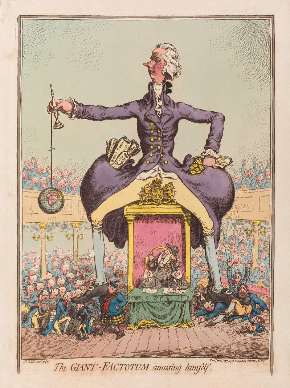 The Giant Factotum roar sig själv, pub. 1797 (handfärgad gravyr) av James Gillray