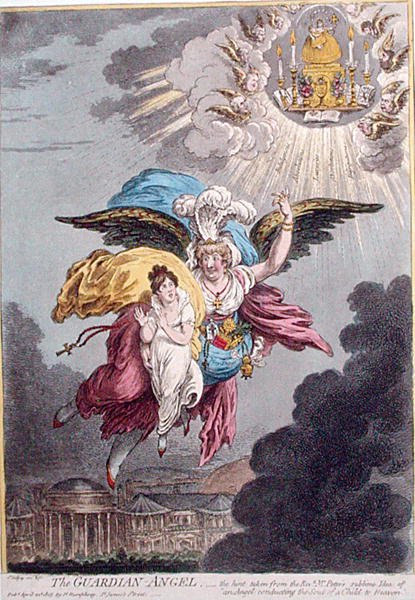 The Guardian Angel, utgiven av Hannah Humphrey 1805 (handkolorerad etsning) av James Gillray