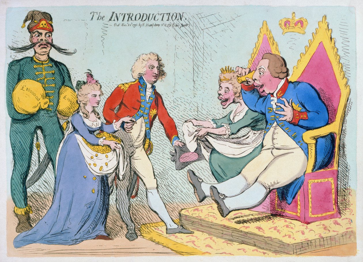 The Introduction, publicerad av Hannah Humphrey, 1791 (handfärgad etsning) av James Gillray