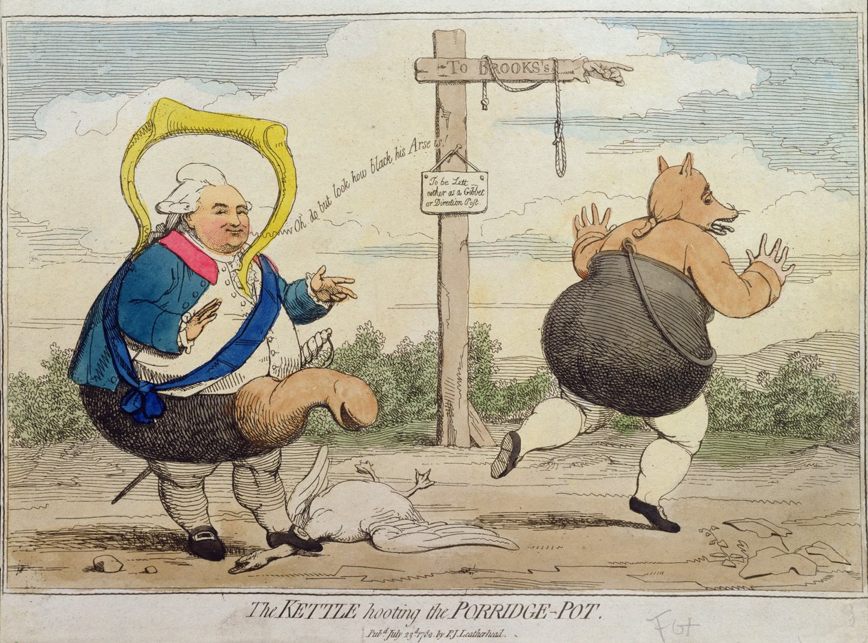 The Kettle Hooting the Porridge-Pot, utgiven av P.J. Leatherhead 1782 (handfärgad etsning) av James Gillray