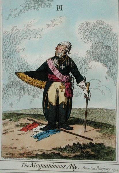 The Magnanimous Ally, publicerad av Hannah Humphrey 1799 (handfärgad etsning) av James Gillray