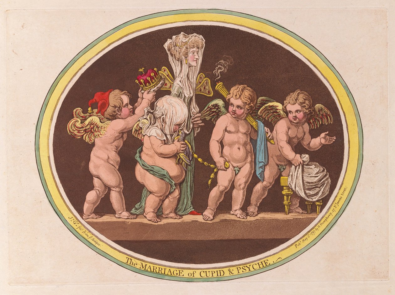 Amors och Psyches äktenskap, pub. 1797 (handfärgad gravyr) av James Gillray