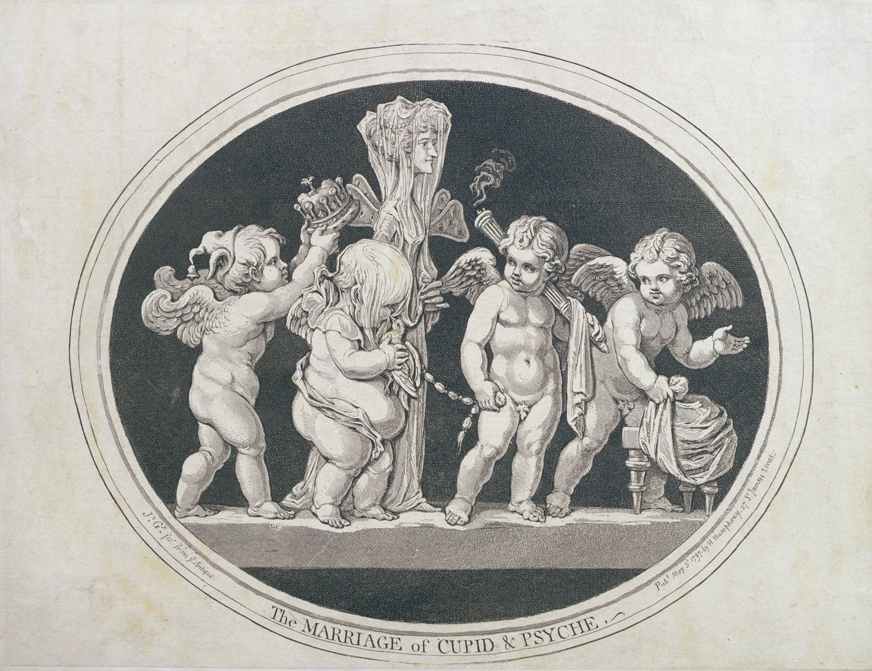 The Marriage of Cupid and Psyche, publicerad av Hannah Humphrey 1797 av James Gillray