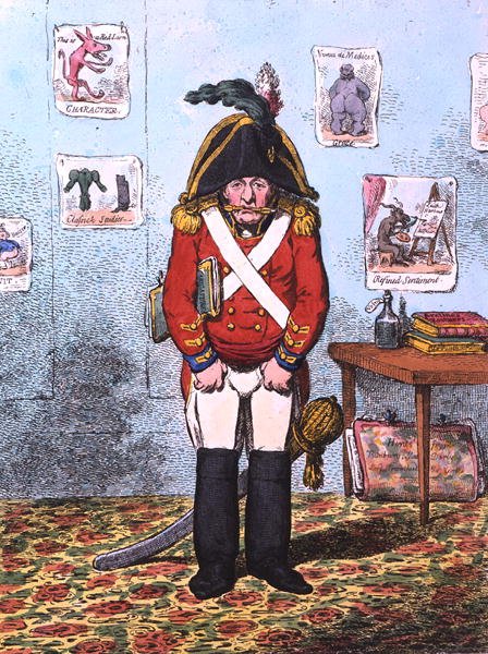 The Military Caricaturist, publicerad av Hannah Humphrey 1799 (handfärgad etsning) av James Gillray