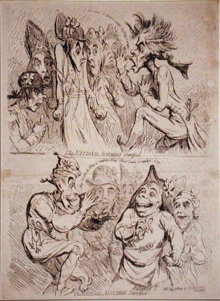 Nationalförsamlingen förstenade, och Nationalförsamlingen återupplivad, utgiven av S.W. Fores 1791 (etsning) av James Gillray