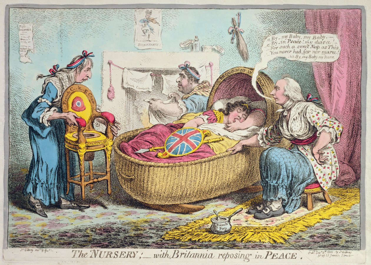 Barnkammaren! med Britannia reposing in Peace, publicerad av Hannah Humphrey 1802 (handfärgad etsning) av James Gillray