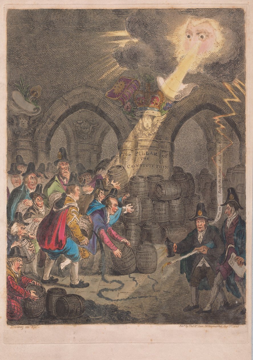 Konstitutionens pelare, pub. 1835 (handfärgad gravyr) av James Gillray